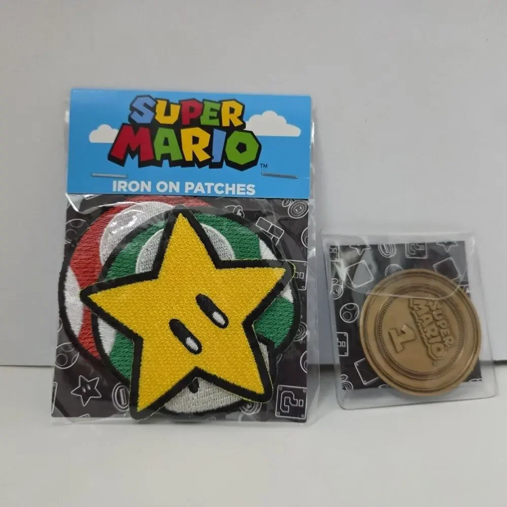 Super Mario Iron On Patch Set Star Mushroom + Rare Collector Coin Lot Nintendo